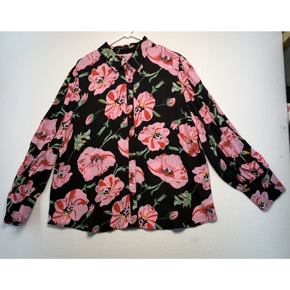 Floral Button Down Women’s 3X Blouse Office Travel Casual Party Pink Feminine